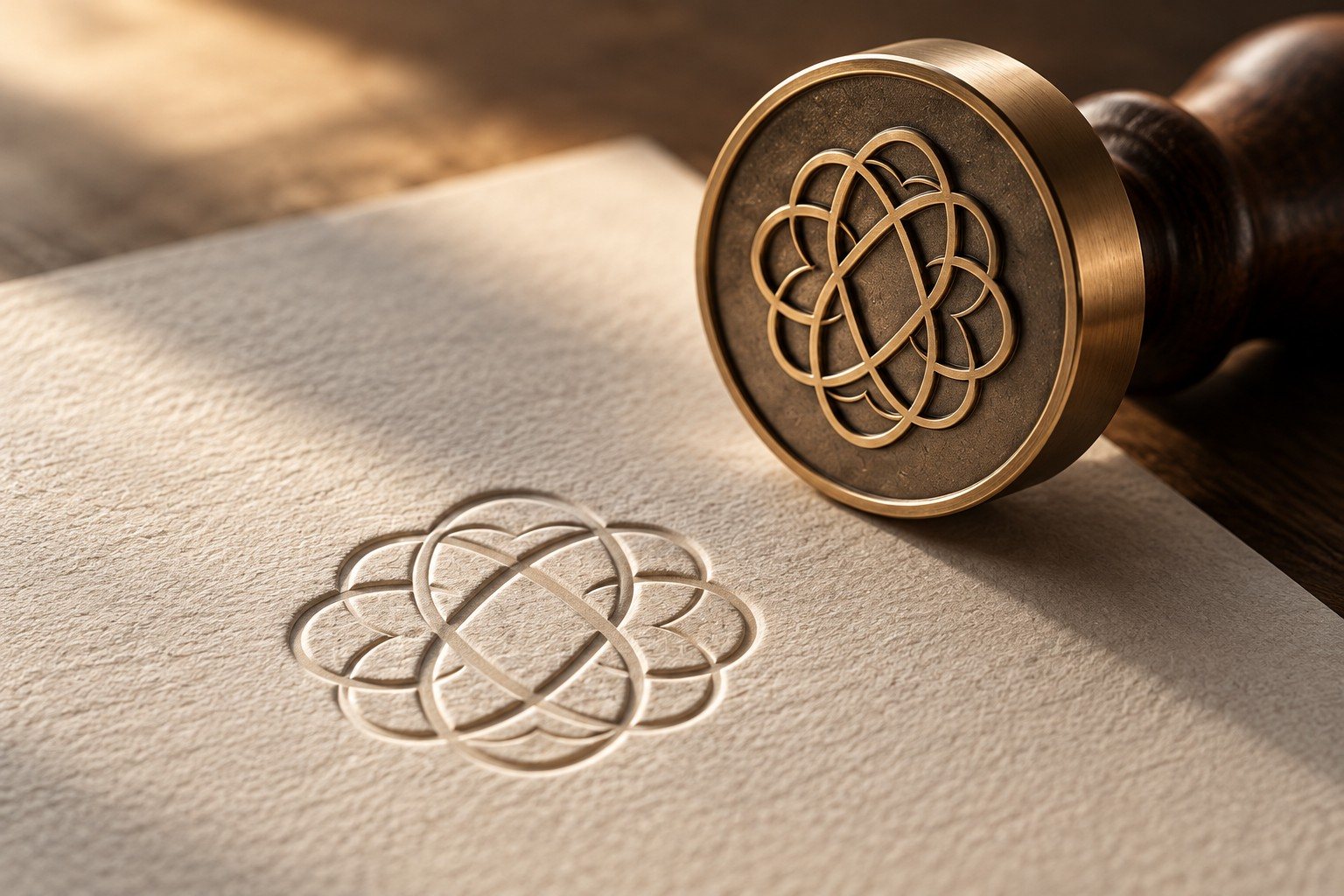Bronze seal with the embossed rosette on paper